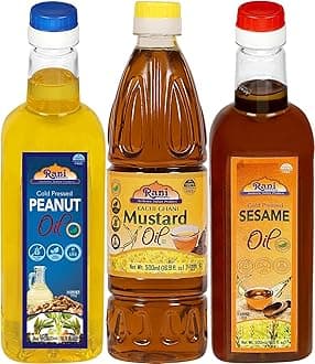 Rani Premium Oils Combo Set of 3 - Peanut Oil, Mustard Oil, Sesame Oil 16.9 Ounce (500ml) ~ Cold Pressed | 100% Natural | Kosher | NON-GMO | Vegan | Gluten Free