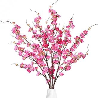 Sggvecsy Artificial Plum Blossom Flowers 4 Pcs Faux Cherry Blossom Stems Faux Silk Plum Blossom Branches 36.2’’ Fake Flowers Long Stems for Vase Arrangements Home Wedding Table Decor (Rose red)