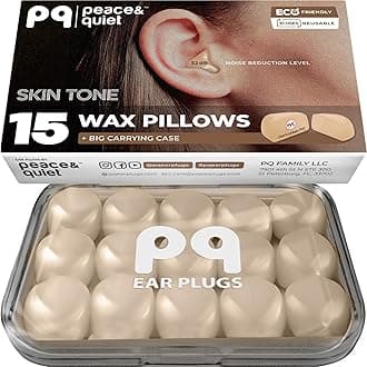 Peace&Quiet PQ Silicone Ear Plugs for Sleeping - 15 Wax Earplugs for Sleep and Swimming Ear Plugs, Soft Ear Covers for Sleeping and Water, Noise Cancelling 32Db, (15 Pillows), Skin Tone