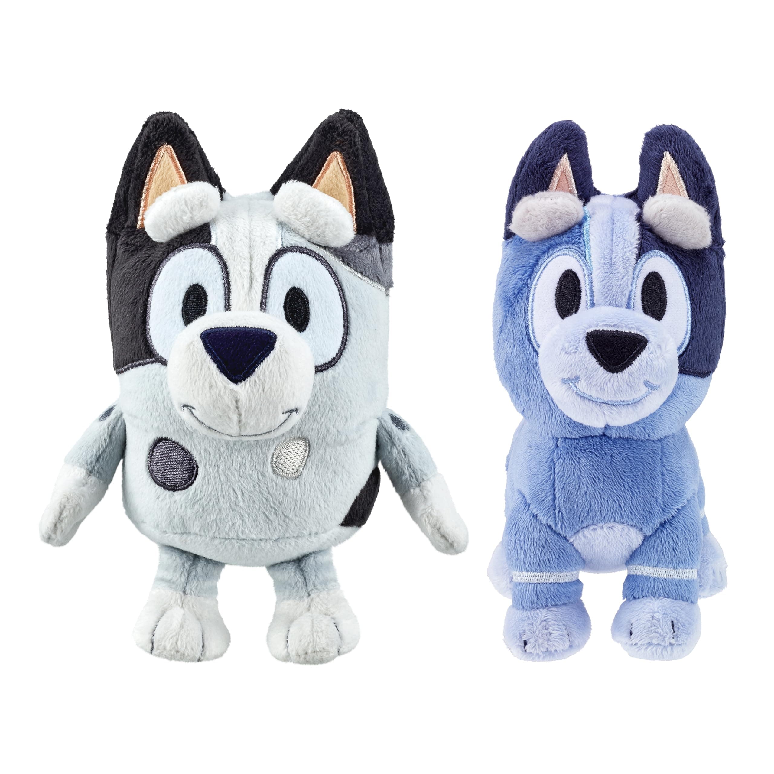 Bluey's cousins Muffin & Socks Plush toy bundle includes 8" Muffin plush & 7.5" Socks plush - made with deluxe fabrics & featuring embroidered details. Collect all of Bluey's plush family & friends!