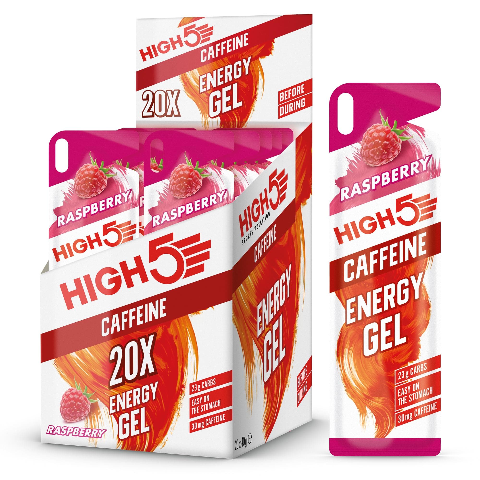 High 5 Energy Gel Plus - 20 x 38g Sachet - Raspberry