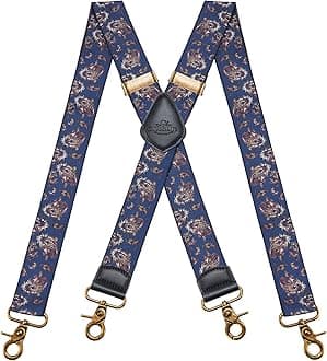 Mens Braces for Trousers with Strong 4 Hook-Clips, Vintage Suspenders Braces for Men & Women Heavy Duty Elastic Adjustable X Shape