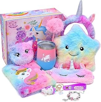 Tacobear Unicorns Gifts for Girls Kids Toys 6 7 8 9 10 Years Old with Star Light Up Pillow Stationery Plush Diary with Lock Headband Water Bottle Teen Girl Birthday Christmas Unicorn Toy (Unicorn 1)