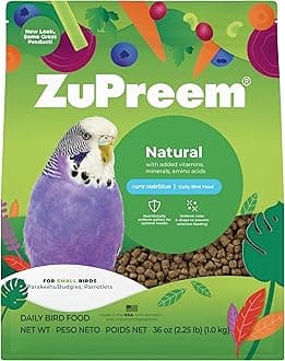 ZuPreem Natural Bird Food, Bird Feed Pellets for Parakeets, Budgies, Parrotlets, & Doves, ZuPreem Core Nutrition, Made in USA, Added Vitamins, Parakeet Food, Budgie Feed, (Small, 2.25 lb Bag)