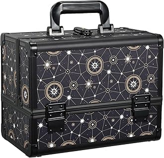 Galaxy Printed Makeup Train Case, 3-Tier Makeup Storage Box, Portable Makeup Organizer, Hard Makeup Case with Mirror and Lock, Professional Makeup Case for Women