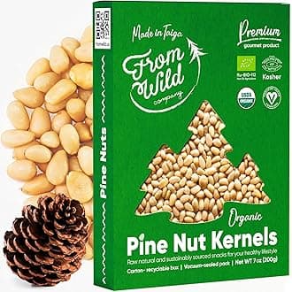 Fresh Organic Pine Nuts 7oz Certified Vegan Kosher Unsalted Pignolias - Siberian Pine Nuts for Pesto, Raw nuts, Mediterranean Delight Gluten-Free, Non-GMO European Grown Shelled Pine Nuts