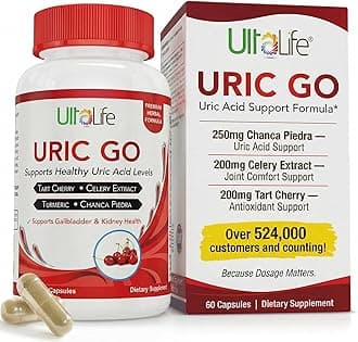#1 URIC GO Uric Acid Cleanse Support Supplement for G.O.U.T - Natural Kidney Cleanse Detox Formula Chanca Piedra, Celery Seed, Tart Cherry, Cranberry, Pomegranate, Turmeric, Vegan Non-GMO 60 Capsules