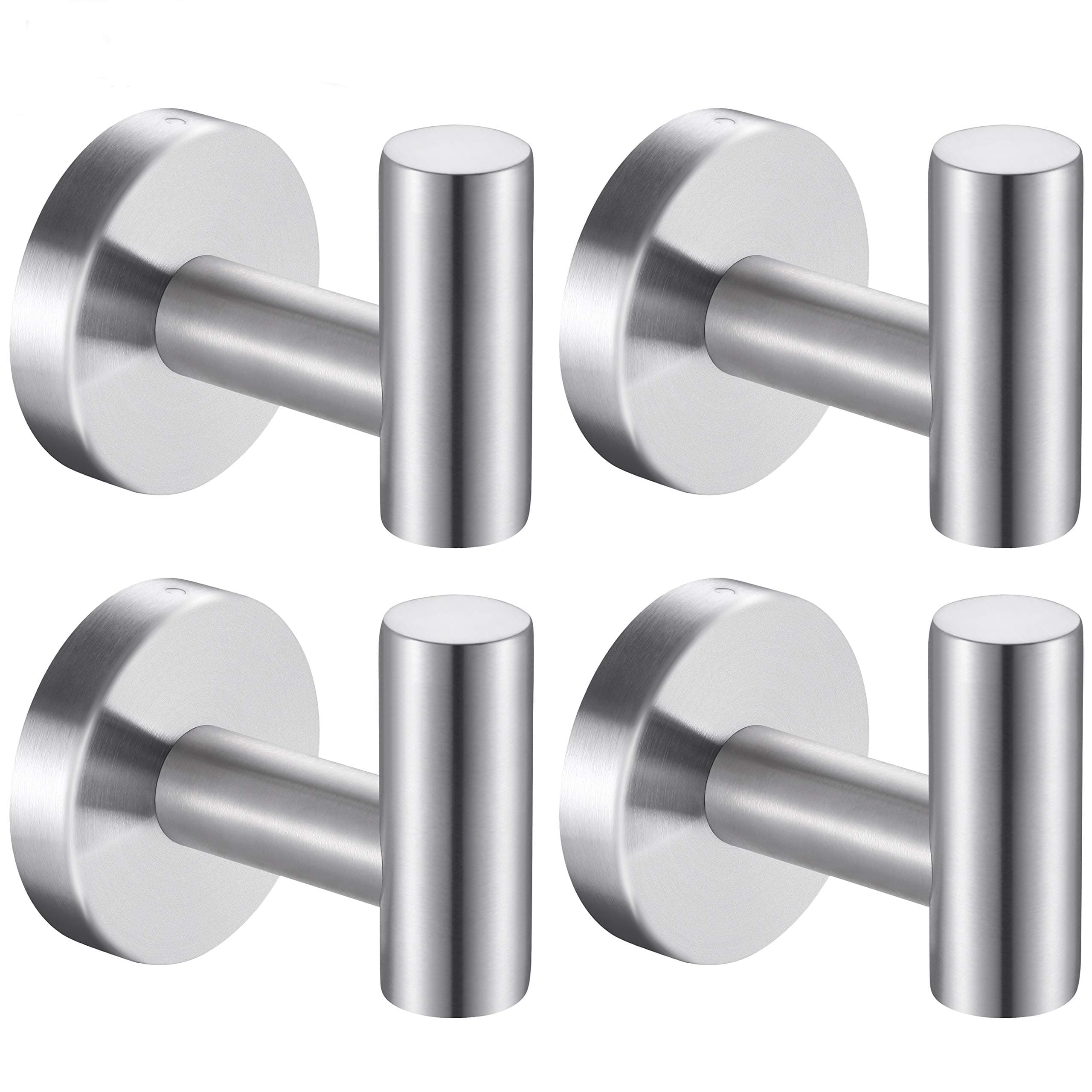Bath Towel Hooks Robe Hook Holder Wall Mount Heavy Duty Wall Hooks SUS 304 Stainless Steel Coat Hook Closet Door for Bathroom Bedroom Hotel Kitchen Garage Pool 4 Pack (Silver)