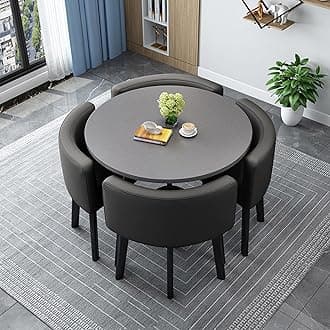 Round/Square Dining table Set with Chairs,Modern Conference Table and 4 Chairs Set,Reception Table and Chair Combination,Wooden Kitchen Table Set for 4 for Dining Room(80cm(31.5in),S)