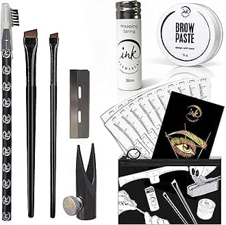 - Eyebrow Mapping Kit with 30m White Mapping String, 15g White Brow Paste, 2 Eyebrow Brush Set, Microblading Pencil for Outlining, Pencil Shaper and Blades, 20 Brow Ruler Stencils + Instructions