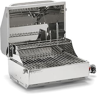 Camco Kuuma Stow N’Go 216 Elite Propane Grill | Features Built-In Thermometer & Push-Button Igniter | Includes Fold Away Legs & Removable Warming Rack | Use as Camping Stove and More (58155)