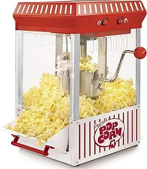 Nostalgia 2.5-Ounce Tabletop Kettle Popcorn Maker, Makes 10 Cups of Popcorn, With Kernel Measuring Cup, Oil Measuring Spoon and Scoop, Perfect for Birthday Parties, Movie Nights, Red/White