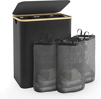 Hampers for Laundry Basket with Lid, 145L Extra Large 3 Section Clothes Divided Organizer for Bedroom, Laundry Room, Dirty Clothing Hamper, Black