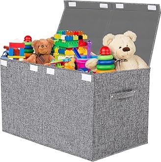 Large Toy Box Chest Storage with Flip-Top Lid - Collapsible Sturdy Toys Boxes Organizer Bins with Handles for Nursery,Playroom(Light Grey)