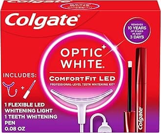Optic White ComfortFit LED Teeth Whitening Kit, Hydrogen Peroxide Teeth Whitening Gel Kit, Helps Remove 10 Years of Stains, Enamel Safe, Includes Whitening Pen and Flexible LED Light