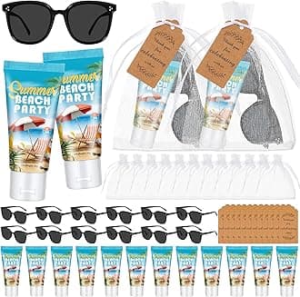 12 Sets Mini Sunscreen and Sunglasses Bulk for Wedding Party Spf30 Water Resistant Sunscreen Lotion Bulk 1oz Travel Size for Thank You Gifts Wedding Party Supplies(Beach)
