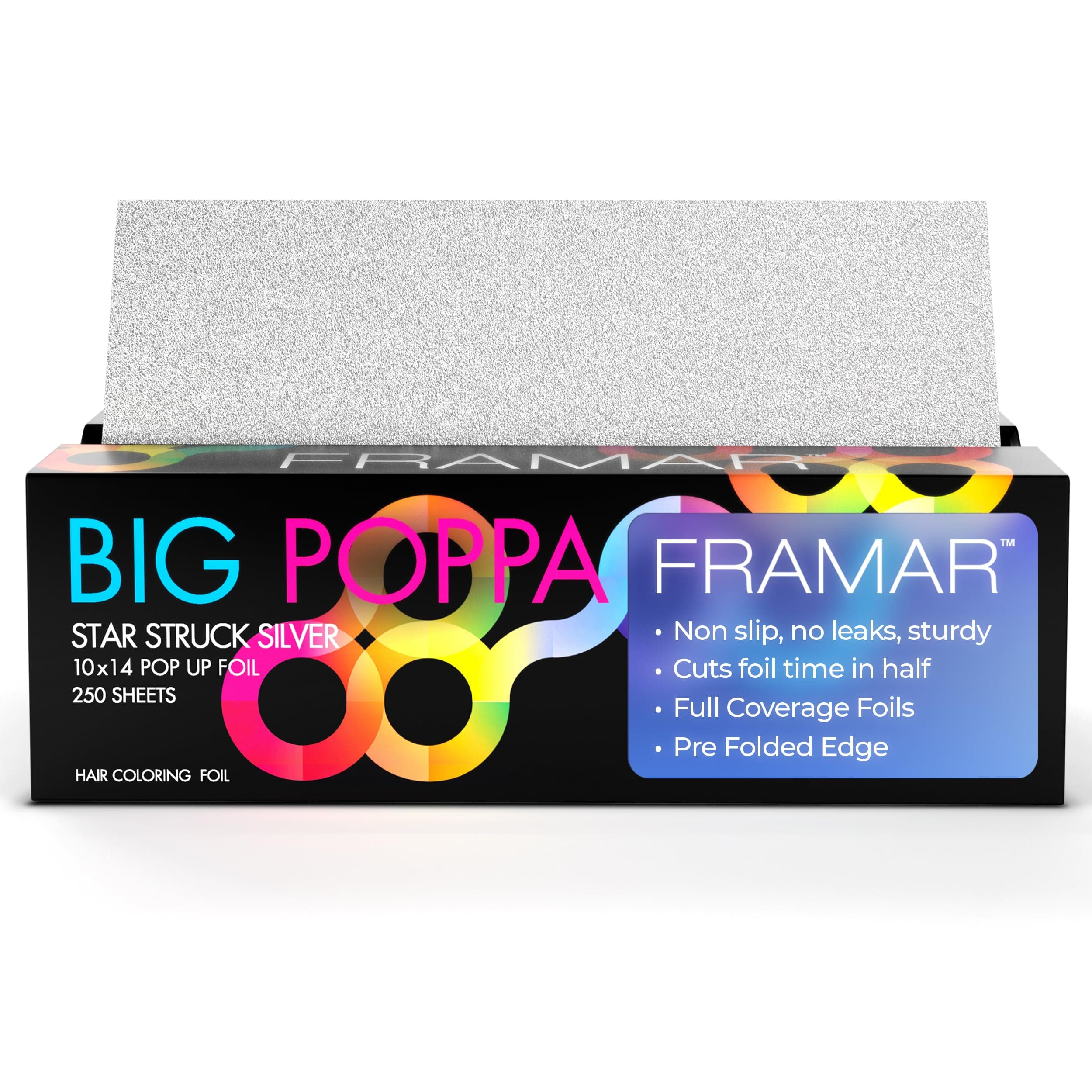 Framar Big Poppa Silver Pop Up Hair Foil - Aluminum Foil Sheets, Hair Foils For Highlighting, Pop Up Foils For Hair Stylist, 250 Pop Up Foil Sheets, Hair Color Supplies – 10x14 inches