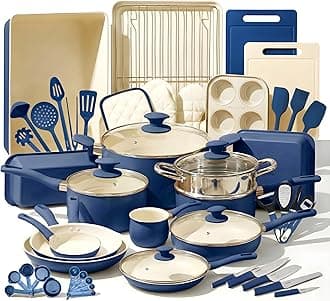 Nutrichef 54-Piece Marble Non-Stick Cookware and Bakeware Set - Professional Home Kitchen Collection with Multi-Sized Pots, Pans, and Heat-Resistant Tools