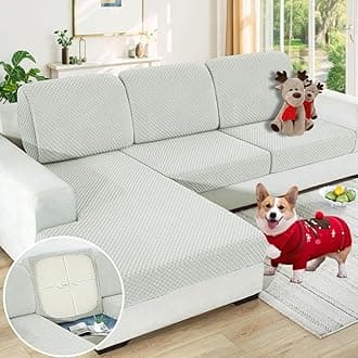 【Clearance】 Stretch Individual Cushion Covers Sofa Loveseat Seat Cushion Slipcovers Soft Couch Cover Replacement Large Checkered Furniture Protector with Elastic Bottom (2 Pc Cushion Cover, Ivory)