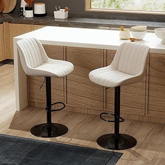 Youhauchair Bar Stools Set of 2, Swivel Counter Height Barstools with Back, Adjustable PU Leather Bar Chairs, Modern Armless Kitchen Island Stool, Beige
