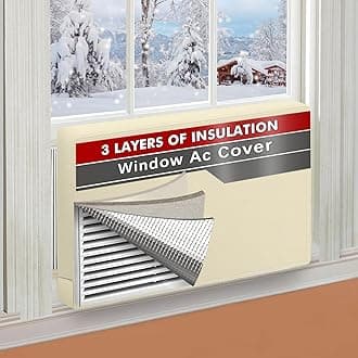 17"Lx13"Hx3.5"D Indoor Air Conditioner Cover for Window Units, 3 Layers Insulation AC Cover for Inside Wall Unit with Aluminum Foil and 2mm Foam, Windproof Window Air Conditioner Cover Inside, Beige