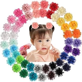 BBGifts 50PCS Baby Girls Hair Ties 2inch Chiffon Flower Hair Bows Rubber Bands Hair Ties Soft Elastics Ponytail Holders Hair Accessories for Infants Toddlers Kids Children Set of 25 Pairs