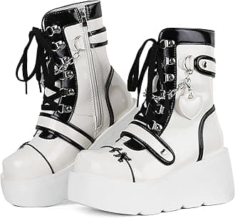 Platform Ankle boots for Women Goth Rave Boots Kawaii Shoes High Heel Round Toe Zipper Wedges Mid Calf Booties