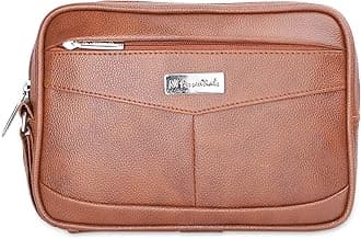 NFI essentials Mens Pouch Multipurpose Leather Toiletry Bag Wrist Hand Bag for Cash Money Carrying Purpose