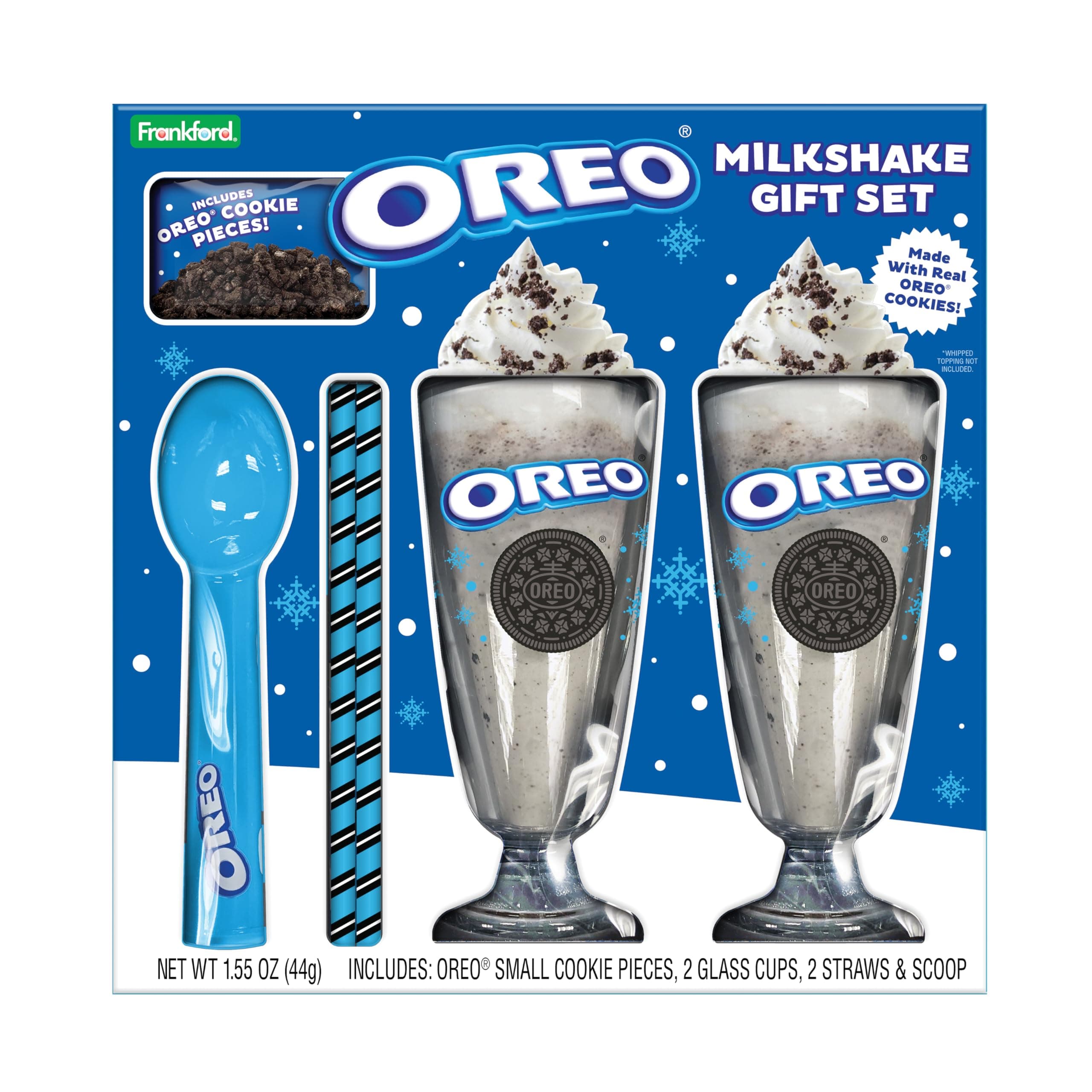 Oreo Milkshake Gift Set, Includes Cookie Pieces, 2 Glass Cups, 2 Straws & Ice Cream Scoop, White Elephant Idea, by Frankford Candy