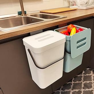 stonespace Hanging Trash Can, 3.2 Gallon/12L Small Waste Bin with Lid for Kitchen Cabinet Door or Under Sink, Bathroom Trash Bin with Lid, Food Waste Bin, 1 Pack White