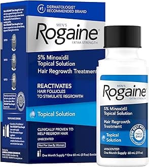 Men's Rogaine Extra Strength 5% Minoxidil Topical Solution for Hair Loss & Regrowth, Topical Treatment for Men, Unscented Minoxidil Follicle Booster Solution, 1-Month Supply, 2 fl. oz