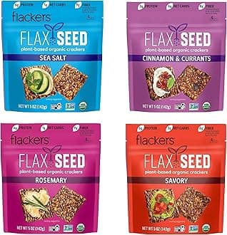Organic Flax Seed Crackers Variety Pack, Sea Salt, Rosemary, Savory and Cinnamon, Gluten Free, Non-GMO, Vegan, Low Carb snacking, Pack of 4