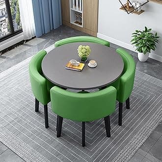 Round/Square Dining table Set with Chairs, Modern Conference Table and 4 Chairs Set, Reception Table and Chair Combination,Wooden Kitchen Table Set for 4 for Living Room Dining Room(80cm(31.5in), W)