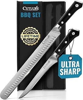 Cutluxe Carving Knife Set for BBQ & Brisket – Razor Sharp German Steel Slicing and Boning Knife for Meat Cutting, Full Tang & Ergonomic Handle, Grilling Gifts for Men – Artisan Series