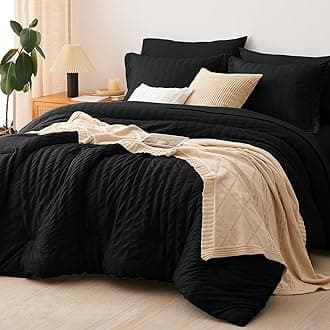CozyLux King Size Comforter Set Black Seersucker 7 Pieces Bed in a Bag King Comforter Set with Sheets, Luxury Soft Bedding Sets with Down Alternative Comforter, Sheets, Pillowcases & Shams All Seasons