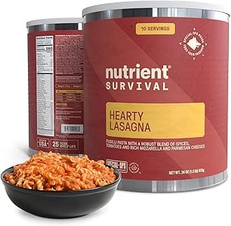 Hearty Lasagna High Protein Meal (10 Servings) Freeze Dried Prepper Supplies & Emergency Food Supply, 40 Essential Nutritients, Shelf Stable Up to 25 Years, One Can