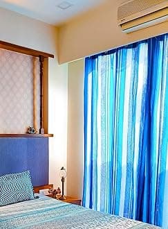 RANGBHAR Handloom Cotton Curtains for Door, Cotton Curtains 8 Feet Long Set of 2 with Eyelets, (Blue, Door-8 Feet X 4 Feet)