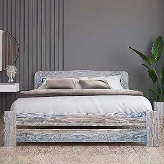 NodaxSmall Double Bed Frames – Solid Pine Wooden Bed Frame for Adults, F1 Easy Assemble Bed with Sturdy Slats & Extra Four Supportive Legs, Comfortable Bedroom Furniture | 4ft120 x 190cm(Grey Washed)