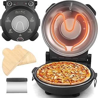 Baker’s Friend Electric Pizza Oven Indoor Countertop, 12 Inch Pizza Maker Machine for Home, Pizza Cooker & Pizza Grill, Premium Glazed Ceramic Stone Pizza Oven, Graphite Gray