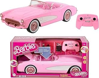 Remote Control Car, Barbie Corvette From The Movie, Battery-Operated RC Toy Car, Holds 2 Dolls, Trunk Opens for Storage, HPW40