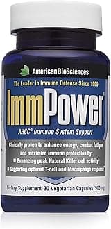 American BioSciences ImmPower AHCC Supplement, Vegetarian Capsules, Enhanced Immune Support, Natural Killer Cell Activity and Cytokine Production, 500 milligrams per Capsule (30 Count)