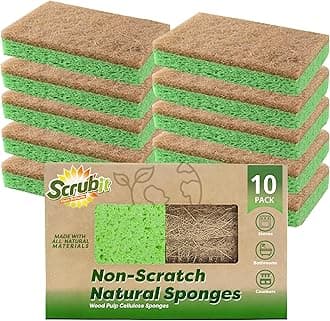SCRUBIT Natural Sponges - 10 Pack Biodegradable Compostable Cellulose and Coconut Natural Sponges for Dishes, Eco Friendly Non Toxic Kitchen Sponge