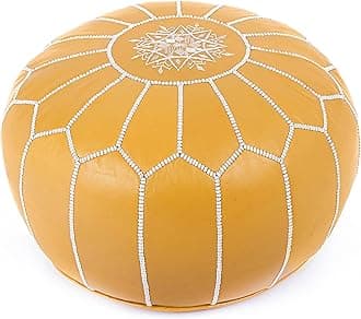 Marrakesh Gallery Moroccan Pouf Cover - Round & Large Ottoman Leather Cover Pouf - Bohemian Living Room Decor - Hassock & Ottoman Footstool - Unstuffed (Round, Yellow)