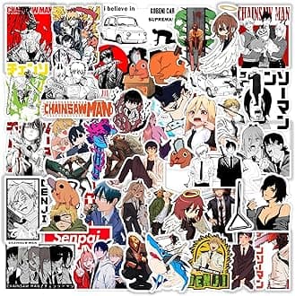 Pack of 49 Chainsaw Man Anime Aesthetic Vinyl Stickers for Laptop, Journal, Guitar, Mobile Phone - Waterproof Residue Free Stickers.