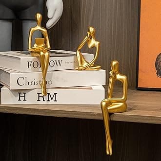 Prettidecor Gold Home Decor Thinker Statue Accents, Set of 3 Thinker Sculptures Office Decor Modern Abstract Resin Decoration on Shelf Table Desk for Living Room Office Bedroom (Small Gold)