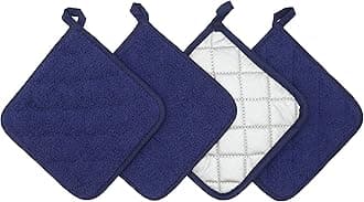 Cotton Pot Holders Cotton Made Machine Washable Heat Resistant Everyday Kitchen Basic Terry Pot Holder, Hot Pads, Trivet for Cooking and Baking Set of 4 (Navy Blue)