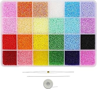 Size 12/0 Glass Seed Beads About 20000 pcs in Box 24 Color, 2mm Craft Seed Beads for Making Earring Bracelets Necklace