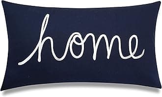 EURASIA DECOR Home Sentiment Embroidered Decorative Lumbar Pillowcase - Housewarming, Living Room, Couch, Bedroom - 14x24 Inches, Navy Blue