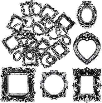 Vicenpal 25 Pcs Vintage Resin Picture Frame Antique Photo Resin Frame Mini Resin Jewelry Display Frame Photography Photo Frame DIY Small Photo Frame for Photo Home Decoration (Vintage Silver)