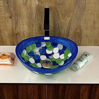 Noble Resin Pebbles Premium Finish Oval Designer Wash Basin Countertop Tabletop For Living Room Hotel Lobby Bathroom Basins/Vessel/Sink/Wash Basin (12x17Inch) Blue